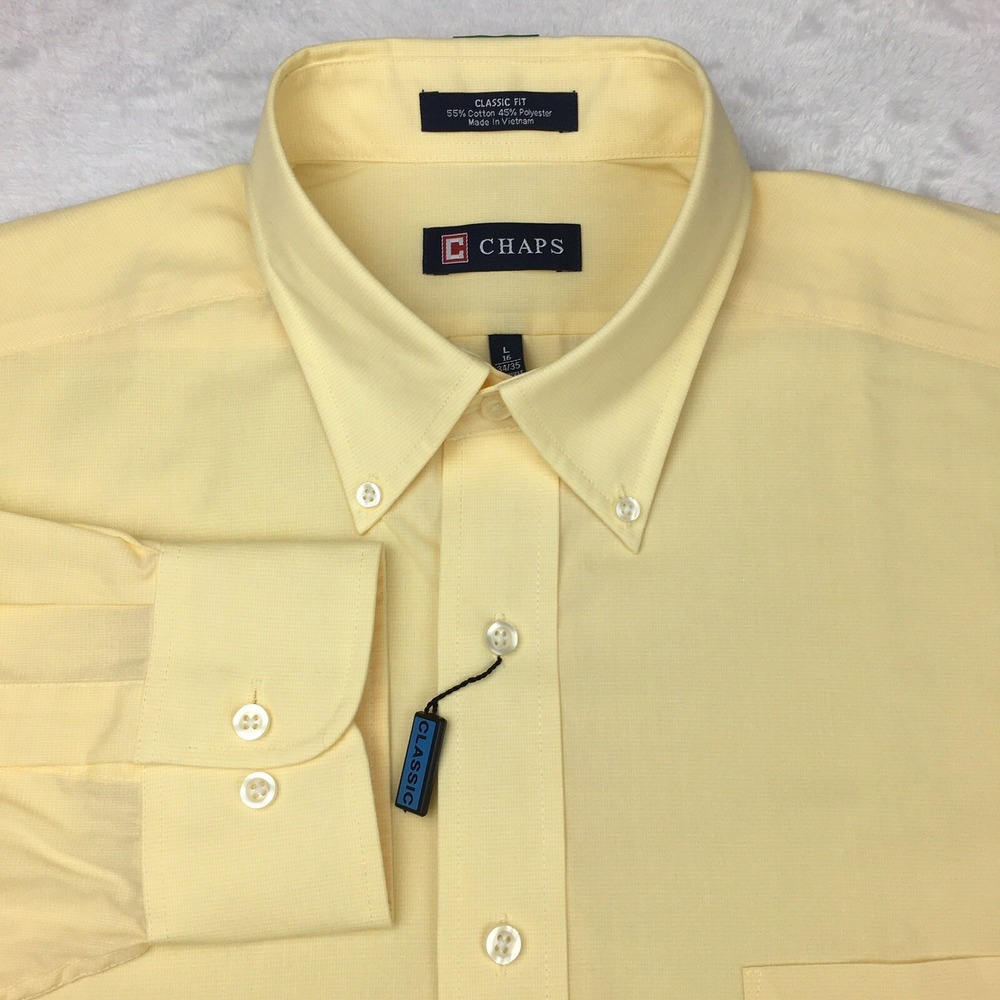 Chaps Dress Shirt Mens 16-34/35 Yellow Wrinkle Free Classic Fit NWT!